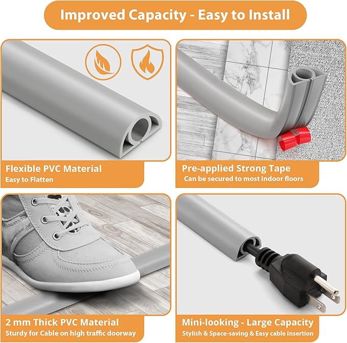 5ft Cord Cover Floor for Extension Cords, Self-Adhesive Floor Cable Cover to - Image 5