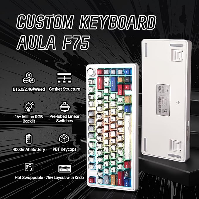 Aula F75 Wireless Mechanical Keyboard, Creamy Keyboard - Image 2