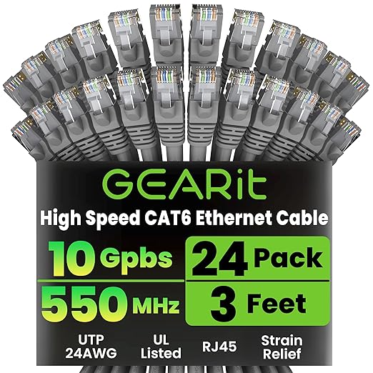 GearIT Cat 6 Ethernet Cable Cat6 Network Patch, Snagless Cord, Internet by GEARit
