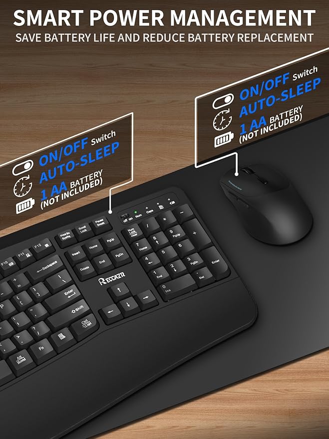 Wireless Keyboard and Mouse Combo, 2.4G Full Size Wave Keys Ergonomic Keyboard - Image 7