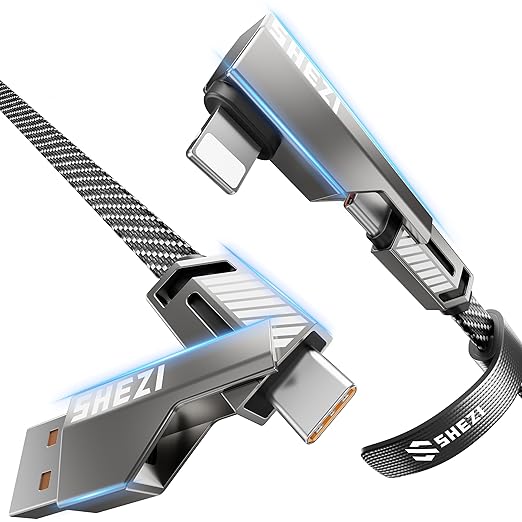 SHEZI 4-in-1 USB C Cable 45W 5FT 90 Degree L Cable, Flat Nylon Braided Charger by SHEZI