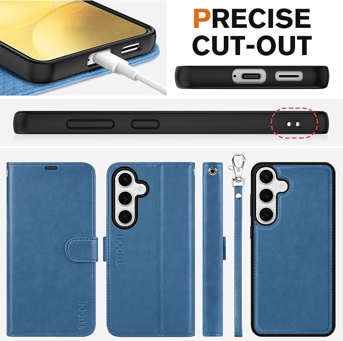 TUCCH Case Wallet for Galaxy S25 Plus, Removable Wrist Strap PU Leather - Image 8