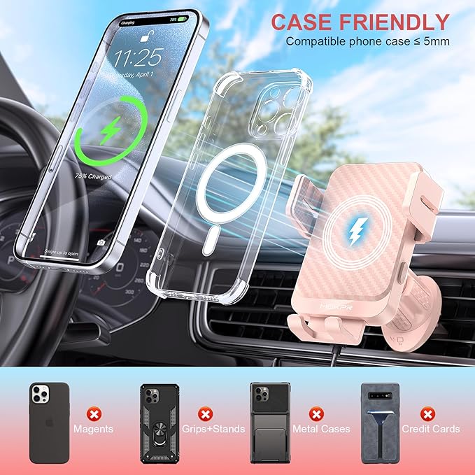 Wireless Car Charger, MOKPR 15W Fast Charging Auto-Clamping Car Charger Phone - Image 5
