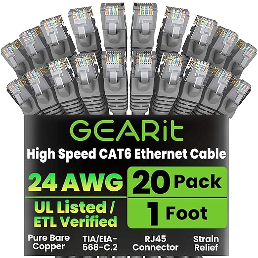 GearIT Cat 6 Ethernet Cable Cat6 Network Patch, Snagless Cord, Internet by GEARit