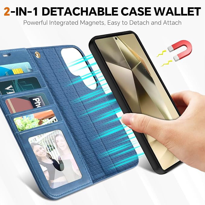 TUCCH Case Wallet for Galaxy S25 Ultra, Removable Wrist Strap PU Leather - Image 3