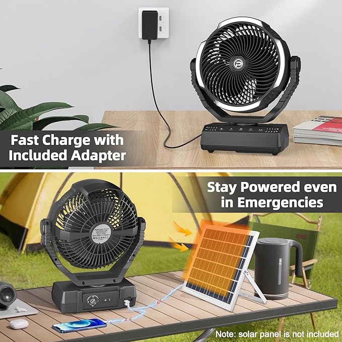 PANERGY Camping Fan with Light - 20000mAh Rechargeable Battery Fan with Charger - Image 3