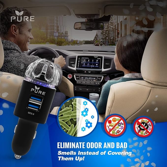 Car Air Purifier Premium Air Ionizer & Car Charger Accessory w Dual USB Ports - Image 7