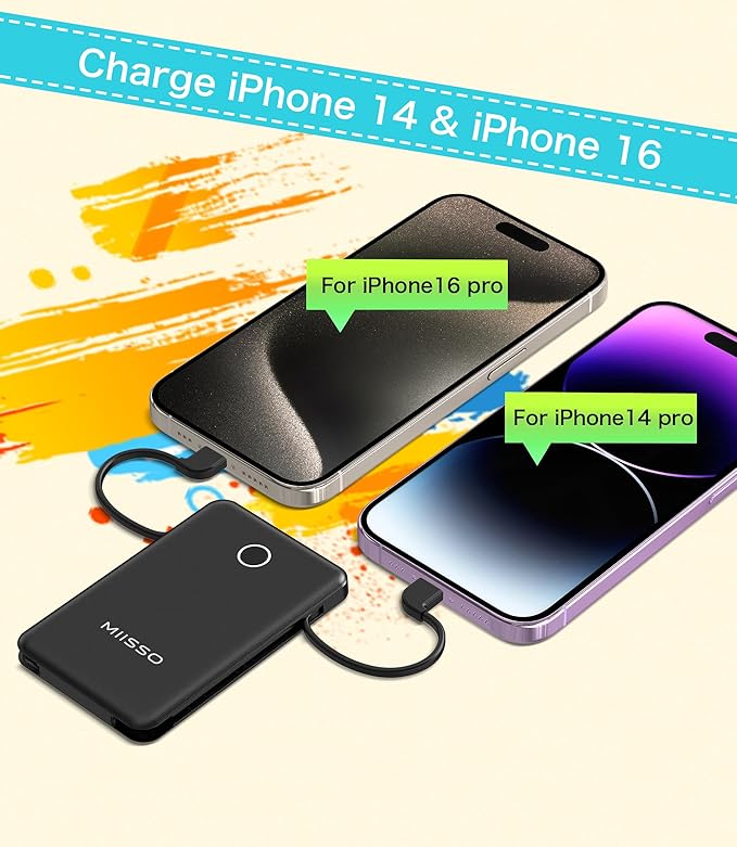 6000mah Ultra Slim Built in Cables Power Bank, Card Size Built in USB C Cords - Image 5
