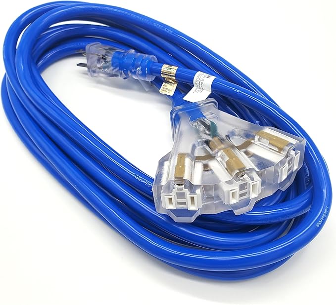 15 ft - 12 Gauge Heavy Duty Extension Cord - Lighted on Both Ends - SJTW Blue - - Image 6