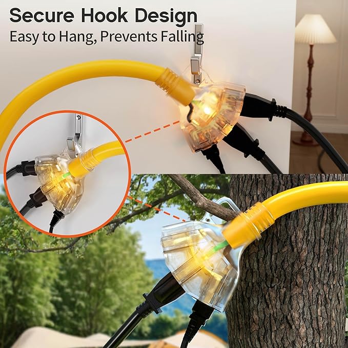 15 ft 10 Gauge Heavy Duty 3 Outlet Extension Cord Splitter - Image 4