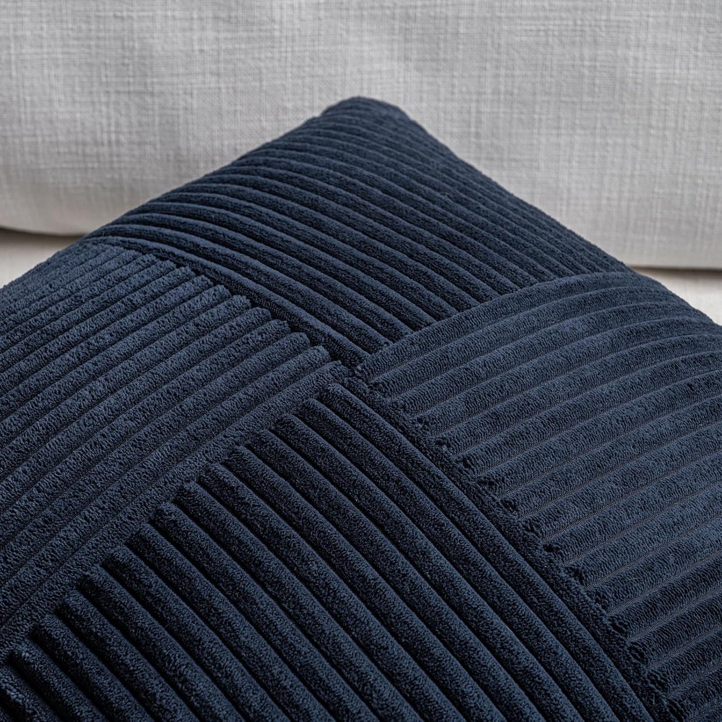 Fancy Homi 2 Packs Navy Blue Long Lumbar Decorative Throw Pillow Covers 16x24 Inch for Couch Bed Sofa, Rustic Farmhouse Boho Home Decor, Soft Striped Corduroy Rectangle Accent Cushion Case 40x60 cm