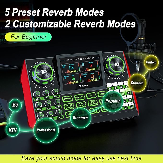 G9 Podcast Equipment Live Streaming Sound Card Audio Mixer Soundboard - Image 3