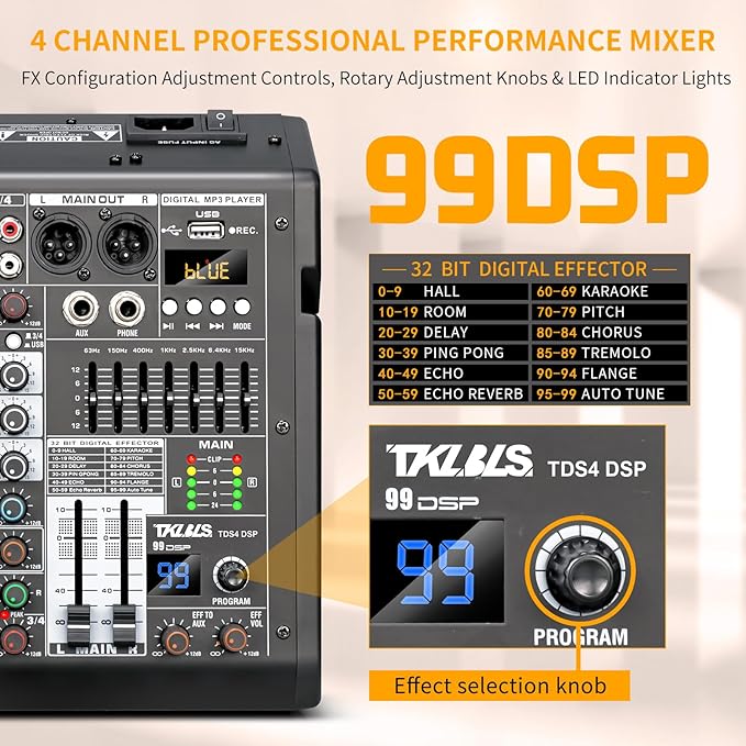 4 Channel Audio Mixer for Home Audio, Sound Mixer Board - Image 3