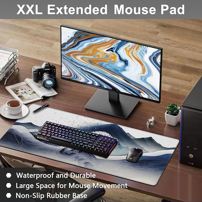 Mouse Pad, Large Watercolor Majestic Mountains Desk Mat, Extended Non-Slip - Image 6