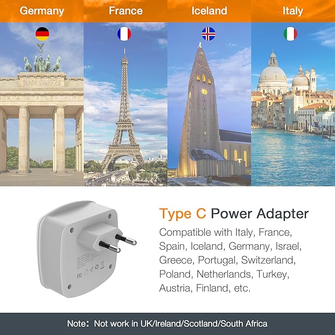 European Travel Plug Adapter Converter, TESSAN International Power Plug - Image 2
