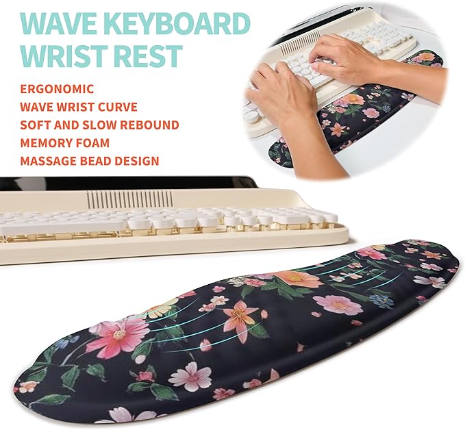 2-in-1 Ergonomic Set, Wave Rise Keyboard Wrist Rest and Massage Bulge Slope - Image 2