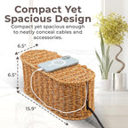 Cable Management Box, Handmade Rattan Cable Organizer, 2 Open Slots Cords Hider - Image 2