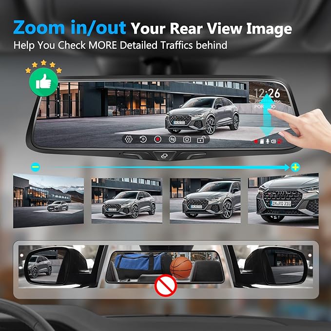 PORMIDO OEM 2K Rear View Mirror Camera, Smart Full Touchscreen Rearview WDR - Image 4