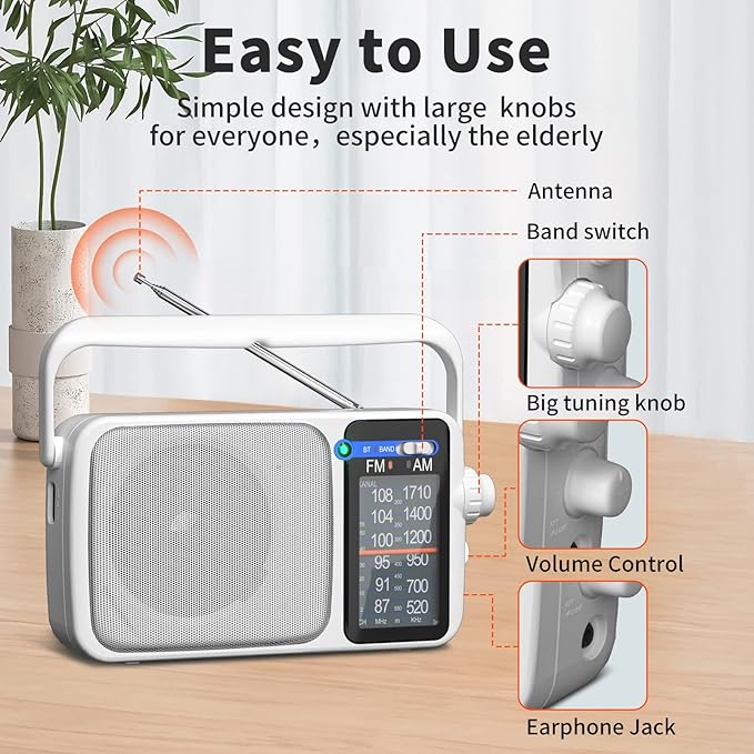 YOWGULF AM FM Radio with Best Reception, Battery Operated or AC Power, Large - Image 6