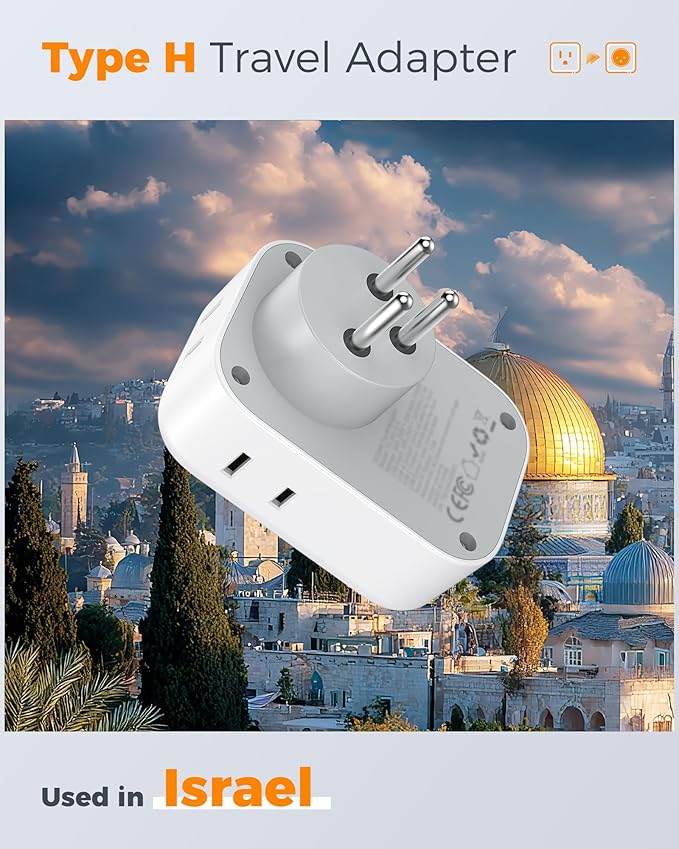 TESSAN Israel Adapter Plug 2 Pack, 7 in 1 US to Israel Power Adapter - Image 2