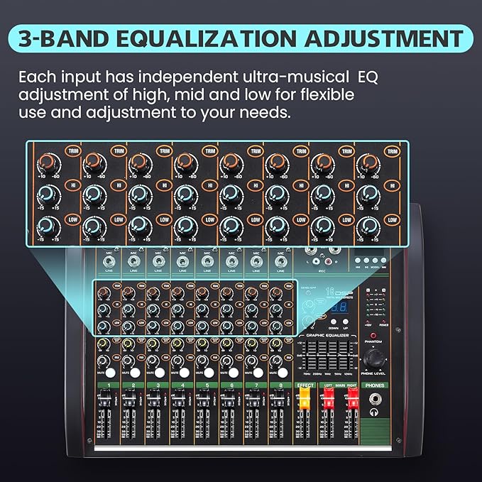 Audio Mixer 8 Channel, Professional Music Sound Mixer Board - Image 6