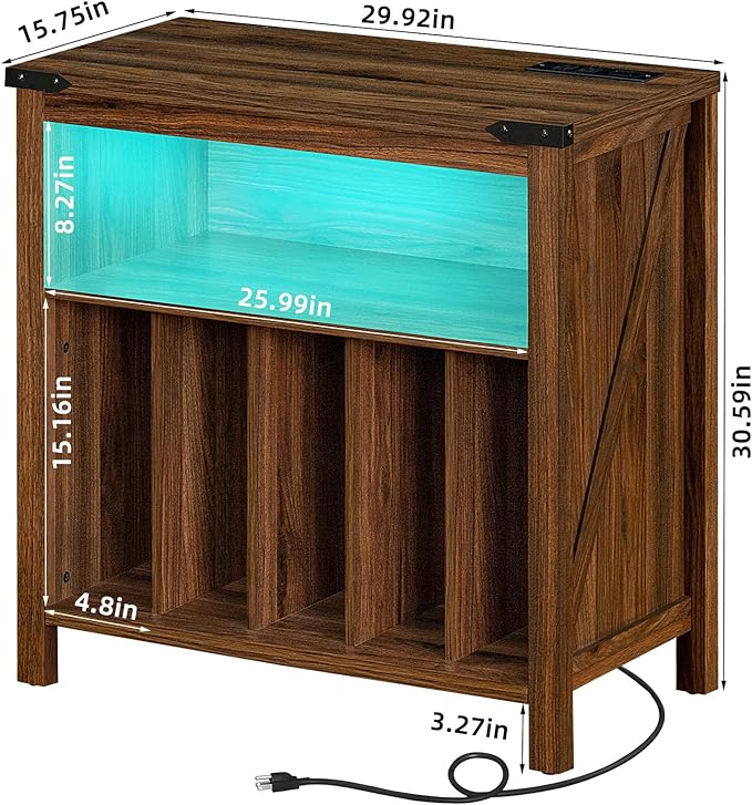 Large Record Player Stand with Charging Station & LED Lights, Vinyl Records - Image 3