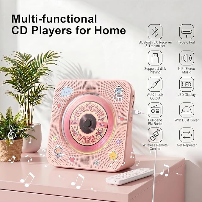 Gueray CD Player Portable Bluetooth Desktop CD Player - Image 2