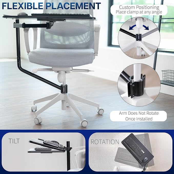 VIVO Office Chair Mounted 26 x 12 Inch Keyboard and Mouse Tray, Ergonomic Tilt - Image 6