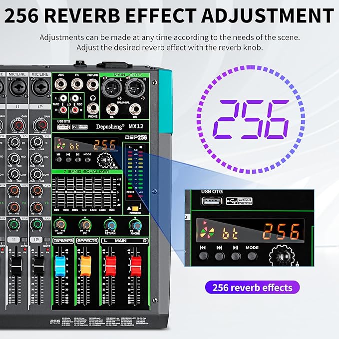 Depusheng MX12 12 Channel Sound Mixer Audio Mixing Console 48V 256DSP - Image 5