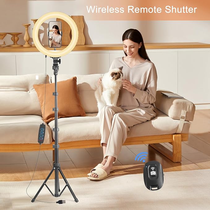 UEGOGO 10'' Ring Light with 72'' Tripod Stand, Dimmable LED Ringlight - Image 7