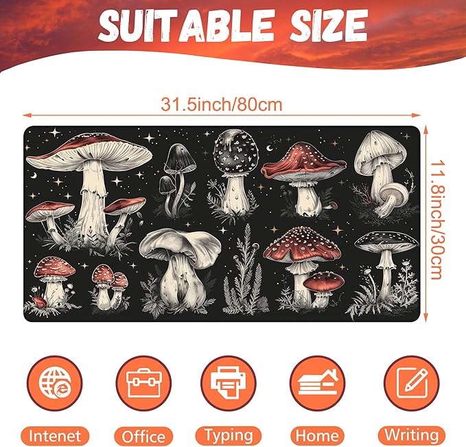 Psychedelic Mushrooms Desk Mat, Large Gaming Mouse Pad, 31.5"x15.7", Extended - Image 2