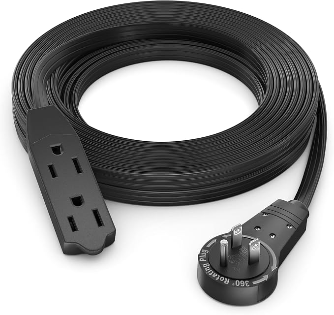 Maximm Cable 15 Ft 360° Rotating Flat Plug Extension Cord/Wire, 16 AWG Multi 3 by MaximmCable