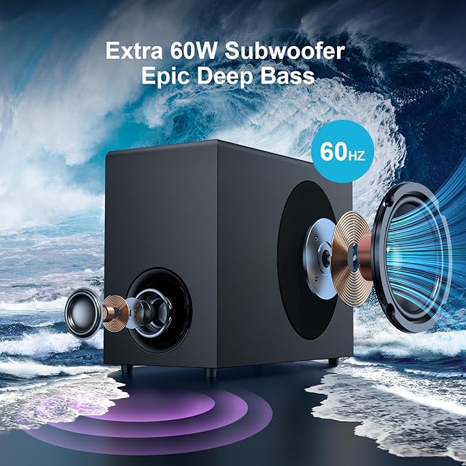Sound Bar with Subwoofer, 110W Sound Bar with Adjustable Deep Bass & 3 EQ Modes - Image 3