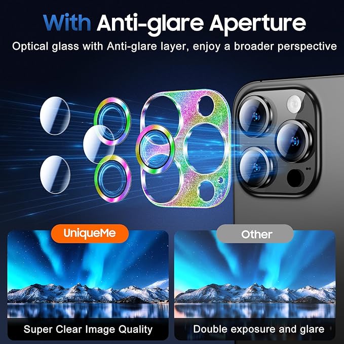 UniqueMe for 3 Pack iPhone 15 Pro/iPhone 15 Pro Max Camera Lens Protector - Image 4
