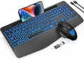 Wireless Keyboard and Mouse Backlits, Wrist Rest, LED Mouse, Rechargeable by SABLUTE