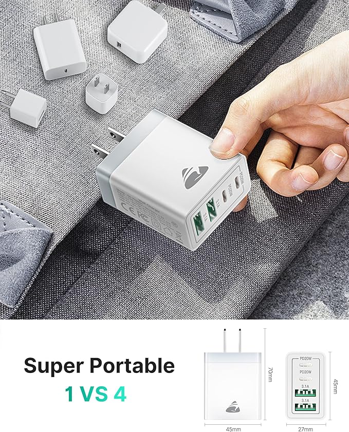 USB C Wall Charger Block 3-Pack, Aiminu 40W 4-Port PD Power Delivery Fast Type - Image 7