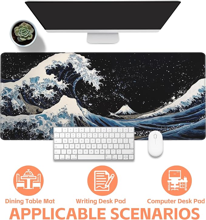 Mouse Pad Large Wave in The Night Sky Non-Slip Game Desk Mat - Image 4