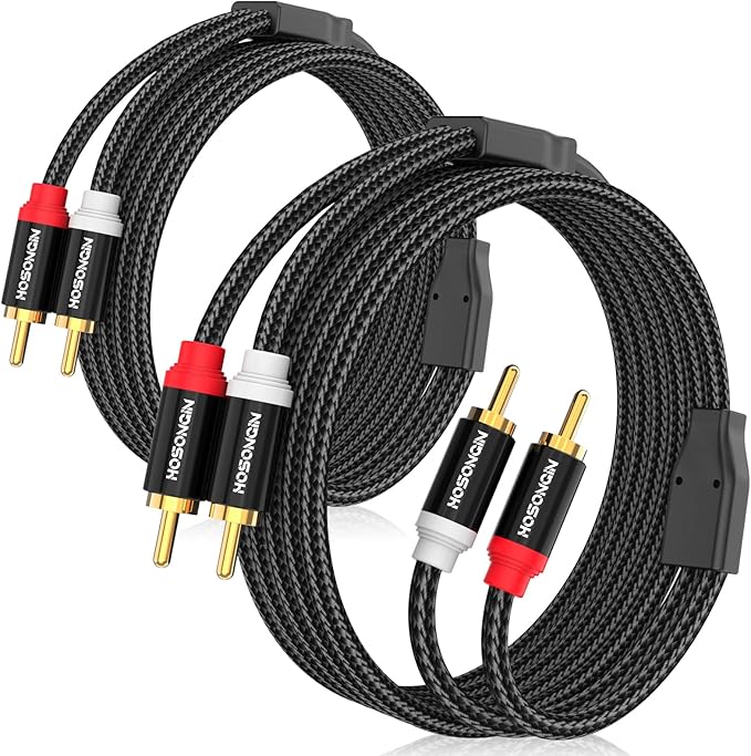 HOSONGIN RCA Cables 25ft 2 Pack, 2-Male to 2-Male RCA Audio Stereo Subwoofer by HOSONGIN