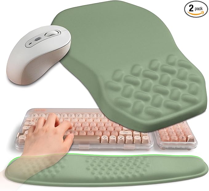 2-in-1 Ergonomic Set, Wave Keyboard Wrist Rest and Massage Slope Mouse Pad by Gleamtide