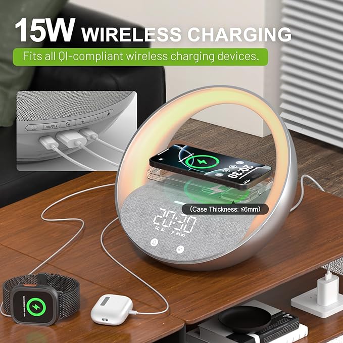 Bluetooth Alarm Clock, Sunrise Simulation Wake Up Night Light, 15W Fast - Image 5