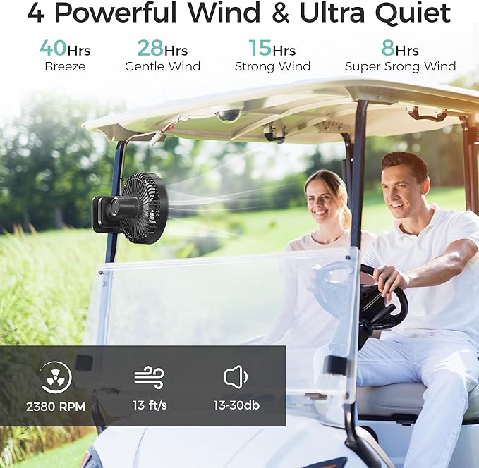 7-Inch Clip On Fan, 10000mAh Rechargeable Battery Operated Desk Fan, Auto - Image 3