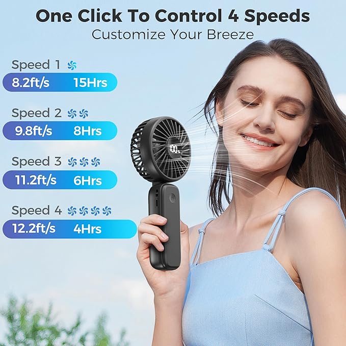 Portable Handheld Fan, 5000mAh Rechargeable Battery, Max 15H Cooling, 4 Speeds - Image 3