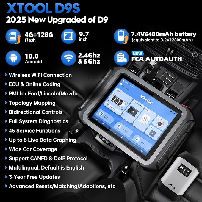 XTOOL D9S Automotive Diagnostic Tool, Wireless OBD2 Scanner - Image 2