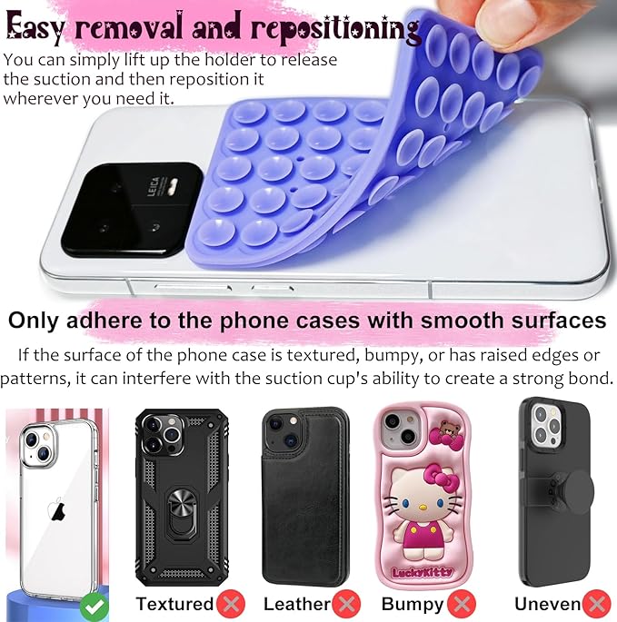 2 Pack Silicone Suction Cup Phone Case Mount Double Sided, Hands-Free Strong - Image 3