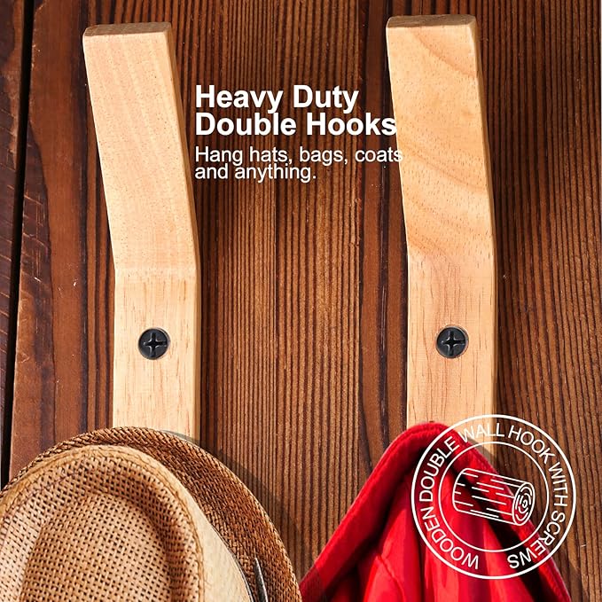 HNYYZL Wooden Wall Hooks, 6 Pack Wood Hooks Wall Mounted, Modern Coat Hooks - Image 6