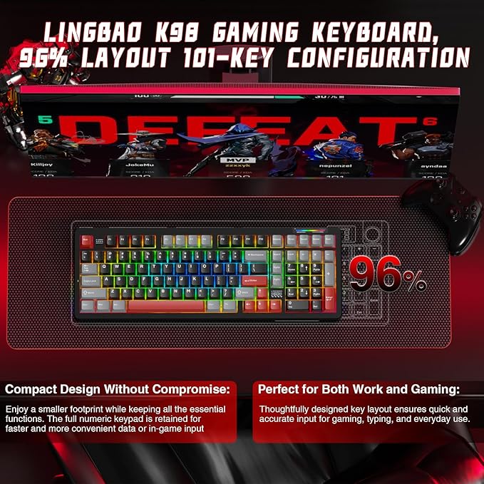 LINGBAO K98 Wireless Mechanical Gaming Keyboard, Tri-Mode BT5.0/2.4GHz/USB-C - Image 5