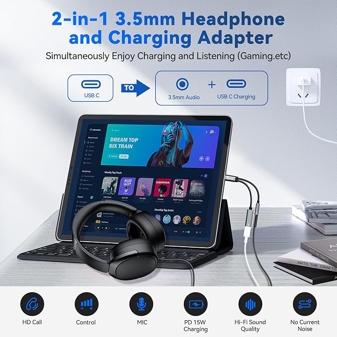 2PCS USB C Splitter for KZ ZS10 PRO, CCZ CA01 USB C to 3.5mm Audio Headphone - Image 2