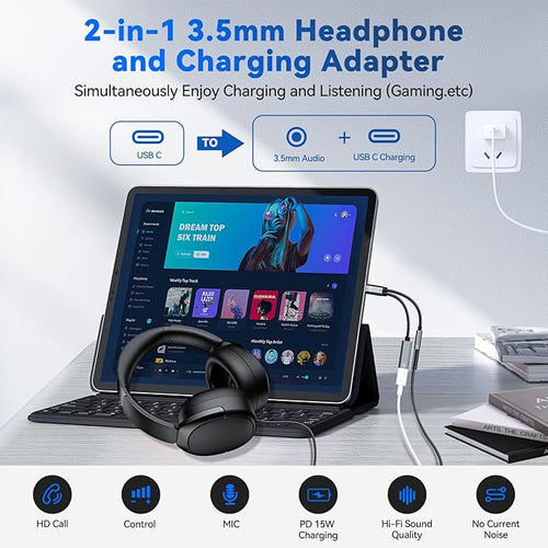 2PCS USB C Splitter for KZ ZS10 PRO, CCZ CA01 USB C to 3.5mm Audio Headphone - Image 2