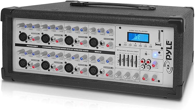 PyleUsa 8 Channel Bluetooth Stage Powered Mixer, 800 Watt Pro Audio Sound Mixer by PyleUSA