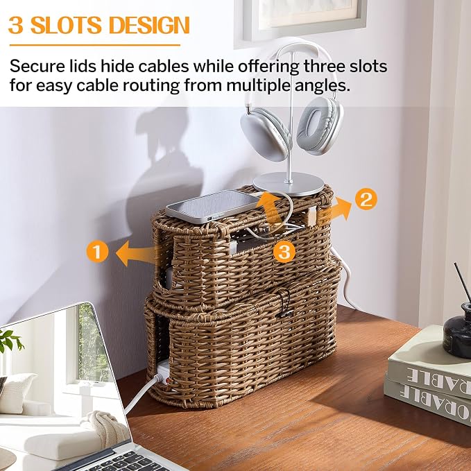 FairyHaus Cable Management Box 2Pack Brown, Handwoven Large and Small Cable - Image 6
